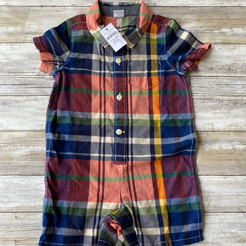 NWT Gap Plaid Pocket One Piece Shorts Romper